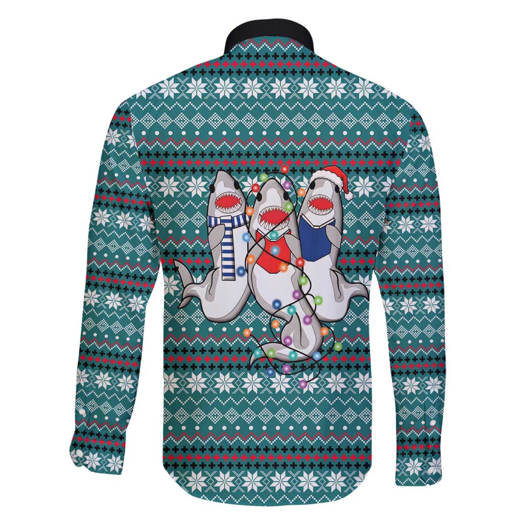 Funny Shark Christmas Family Matching Long Sleeve Bodycon Dress and Hawaiian Shirt Xmas Holiday Patterns - Wonder Print Shop