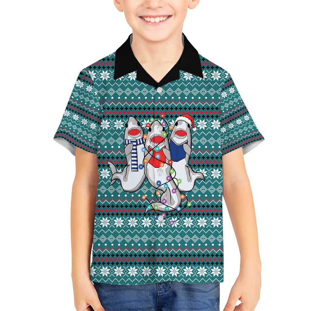 Funny Shark Christmas Family Matching Long Sleeve Bodycon Dress and Hawaiian Shirt Xmas Holiday Patterns - Wonder Print Shop