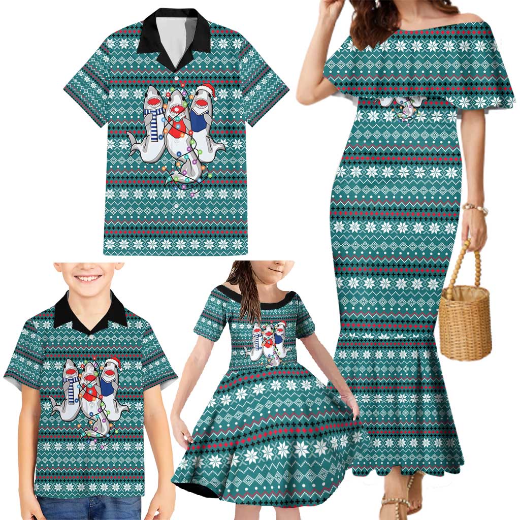 Funny Shark Christmas Family Matching Mermaid Dress and Hawaiian Shirt Xmas Holiday Patterns - Wonder Print Shop