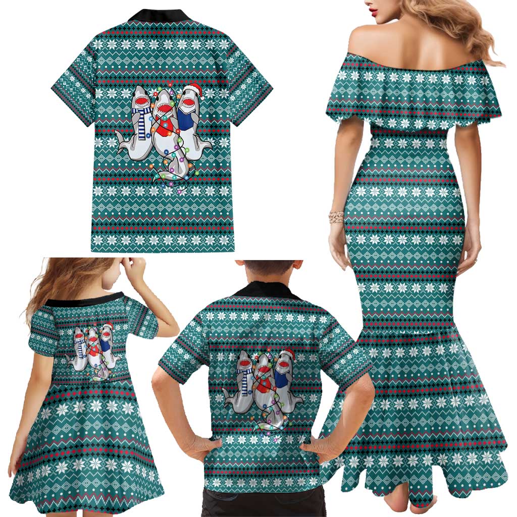 Funny Shark Christmas Family Matching Mermaid Dress and Hawaiian Shirt Xmas Holiday Patterns - Wonder Print Shop