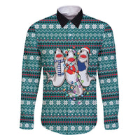 Funny Shark Christmas Family Matching Off The Shoulder Long Sleeve Dress and Hawaiian Shirt Xmas Holiday Patterns - Wonder Print Shop