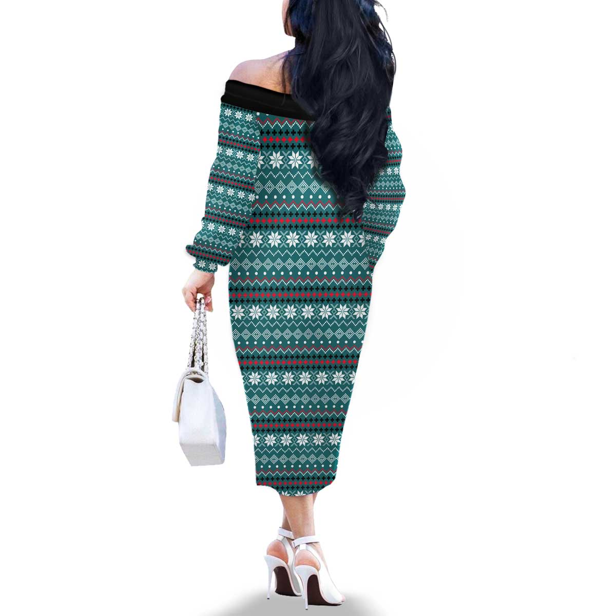 Funny Shark Christmas Family Matching Off The Shoulder Long Sleeve Dress and Hawaiian Shirt Xmas Holiday Patterns - Wonder Print Shop