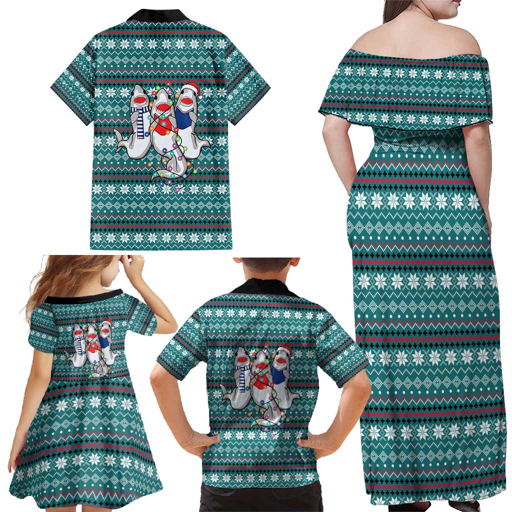 Funny Shark Christmas Family Matching Off Shoulder Maxi Dress and Hawaiian Shirt Xmas Holiday Patterns - Wonder Print Shop