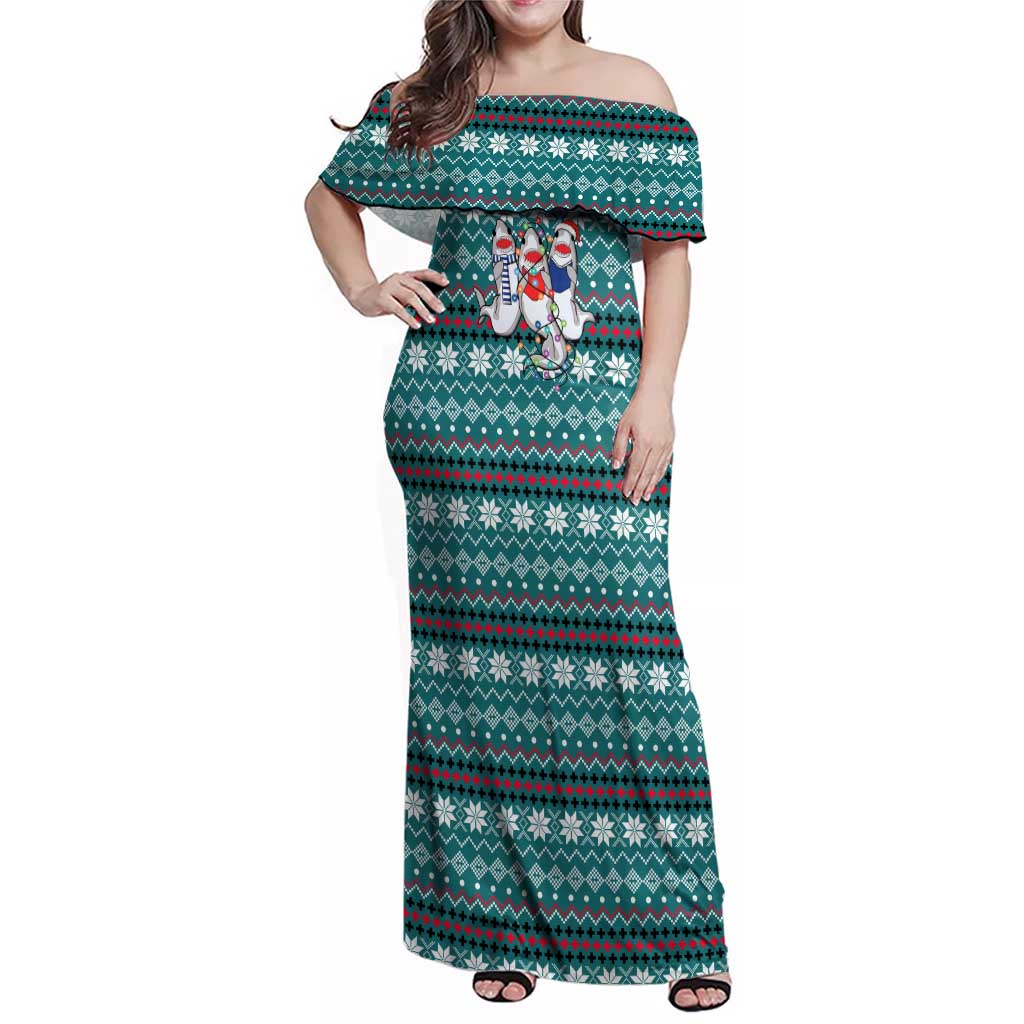 Funny Shark Christmas Family Matching Off Shoulder Maxi Dress and Hawaiian Shirt Xmas Holiday Patterns - Wonder Print Shop