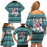Funny Shark Christmas Family Matching Off Shoulder Short Dress and Hawaiian Shirt Xmas Holiday Patterns - Wonder Print Shop
