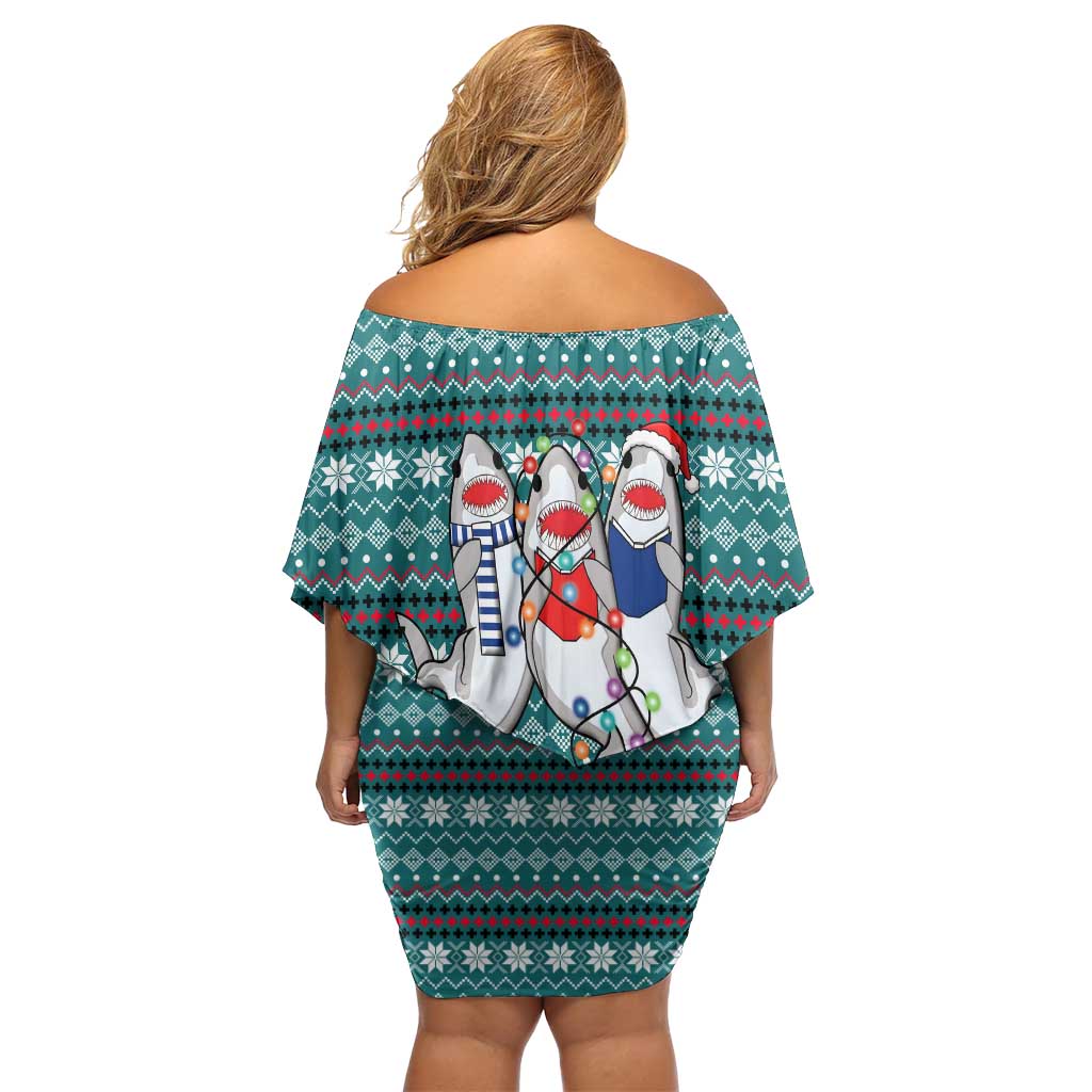 Funny Shark Christmas Family Matching Off Shoulder Short Dress and Hawaiian Shirt Xmas Holiday Patterns - Wonder Print Shop