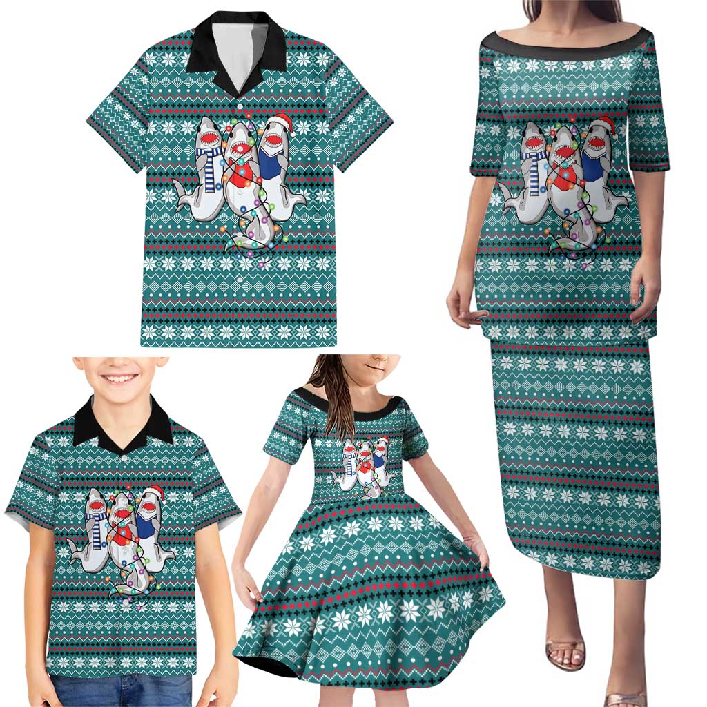 Funny Shark Christmas Family Matching Puletasi and Hawaiian Shirt Xmas Holiday Patterns - Wonder Print Shop