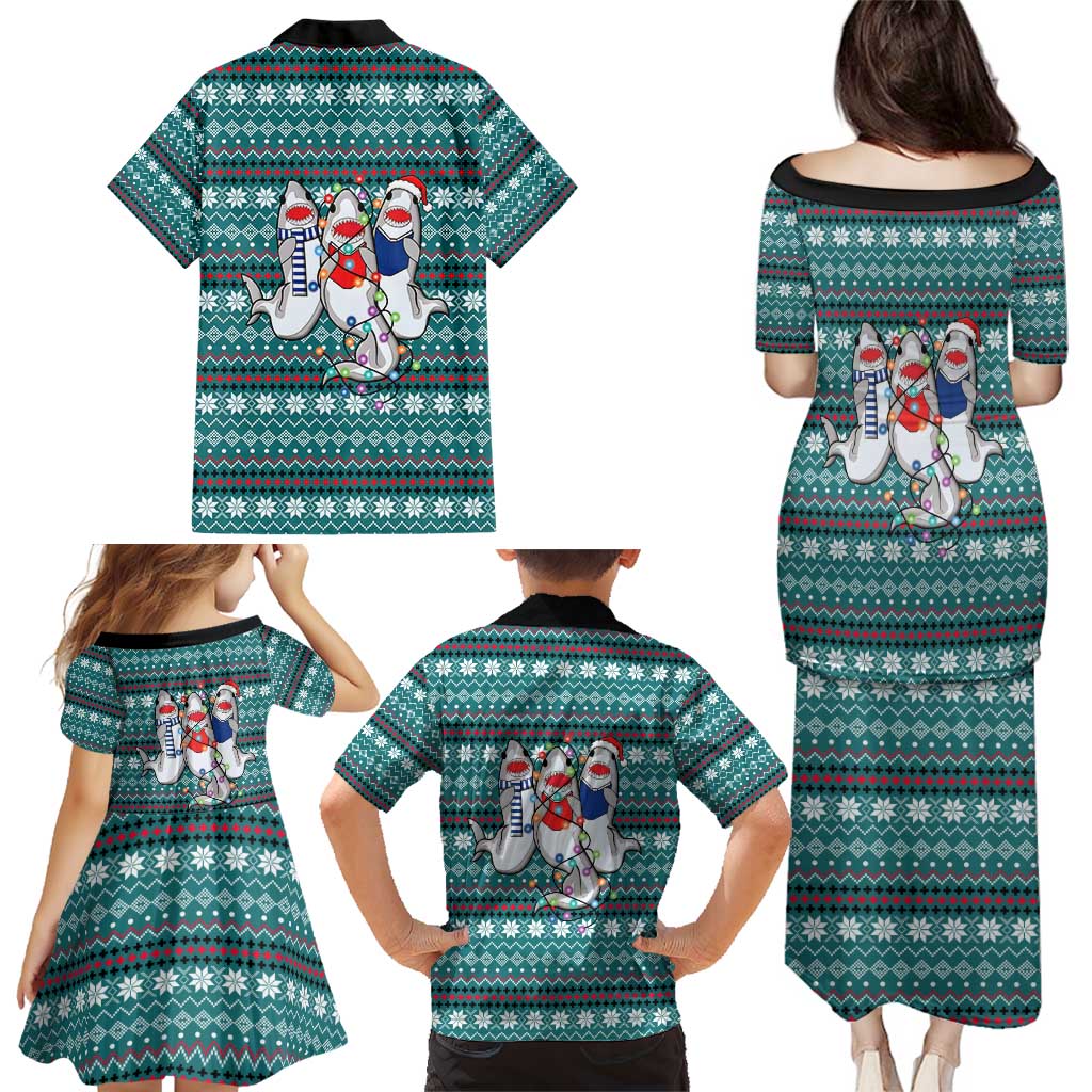 Funny Shark Christmas Family Matching Puletasi and Hawaiian Shirt Xmas Holiday Patterns - Wonder Print Shop