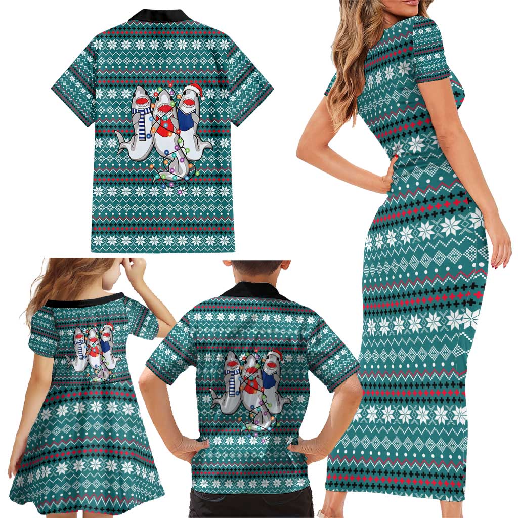 Funny Shark Christmas Family Matching Short Sleeve Bodycon Dress and Hawaiian Shirt Xmas Holiday Patterns - Wonder Print Shop