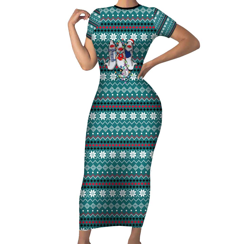 Funny Shark Christmas Family Matching Short Sleeve Bodycon Dress and Hawaiian Shirt Xmas Holiday Patterns - Wonder Print Shop