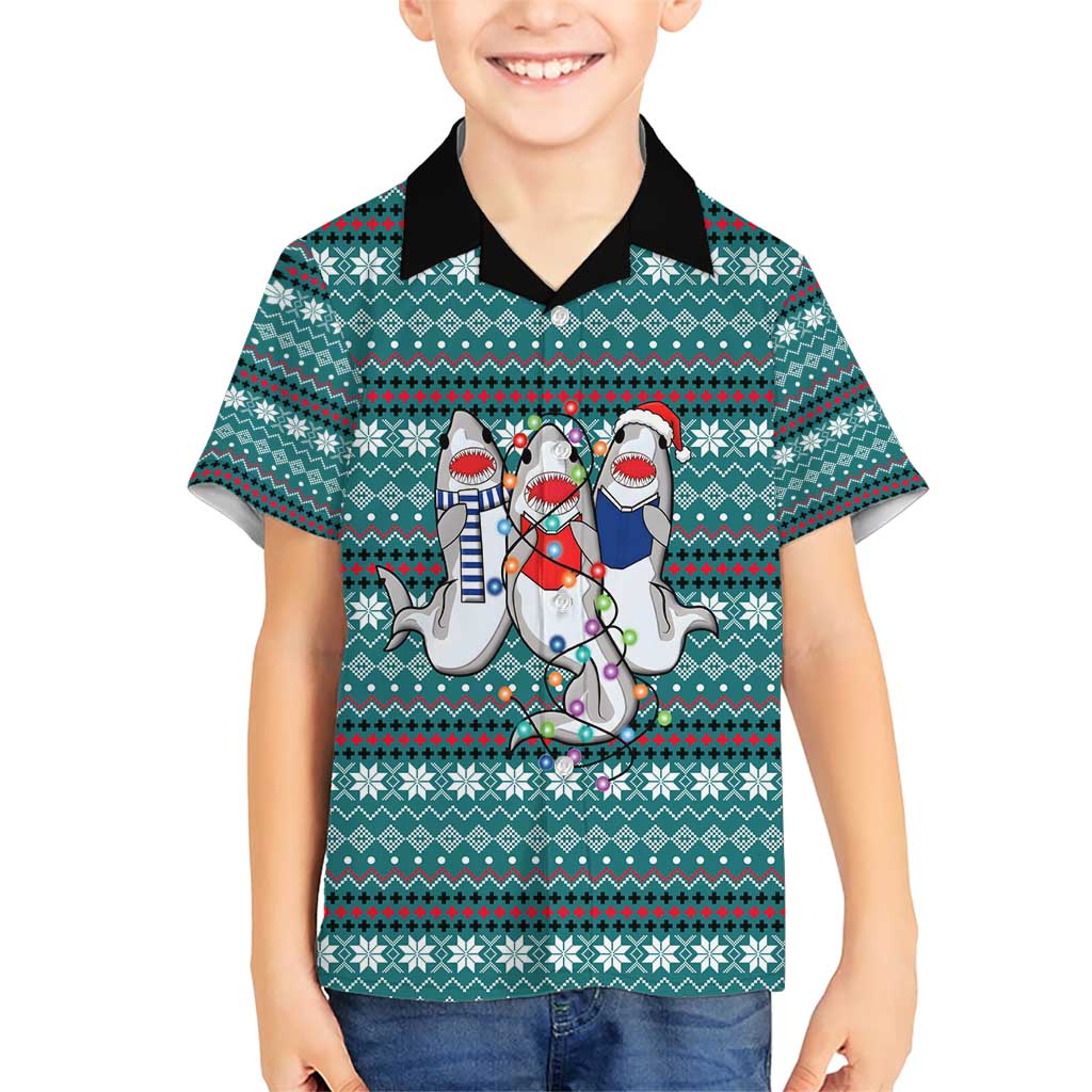 Funny Shark Christmas Family Matching Short Sleeve Bodycon Dress and Hawaiian Shirt Xmas Holiday Patterns - Wonder Print Shop