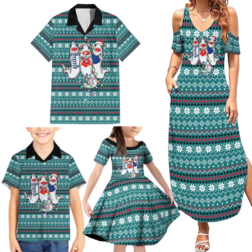 Funny Shark Christmas Family Matching Summer Maxi Dress and Hawaiian Shirt Xmas Holiday Patterns - Wonder Print Shop