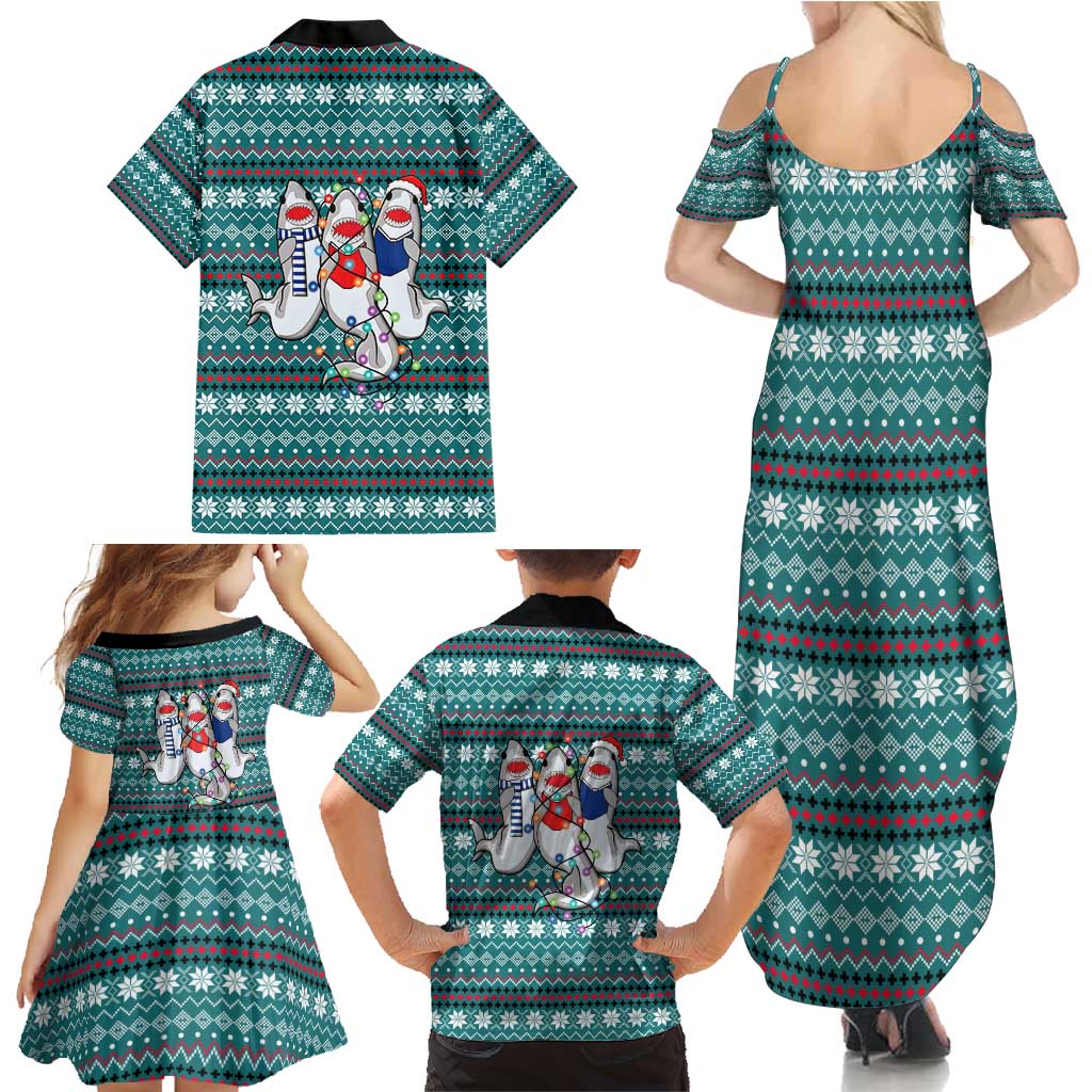 Funny Shark Christmas Family Matching Summer Maxi Dress and Hawaiian Shirt Xmas Holiday Patterns - Wonder Print Shop