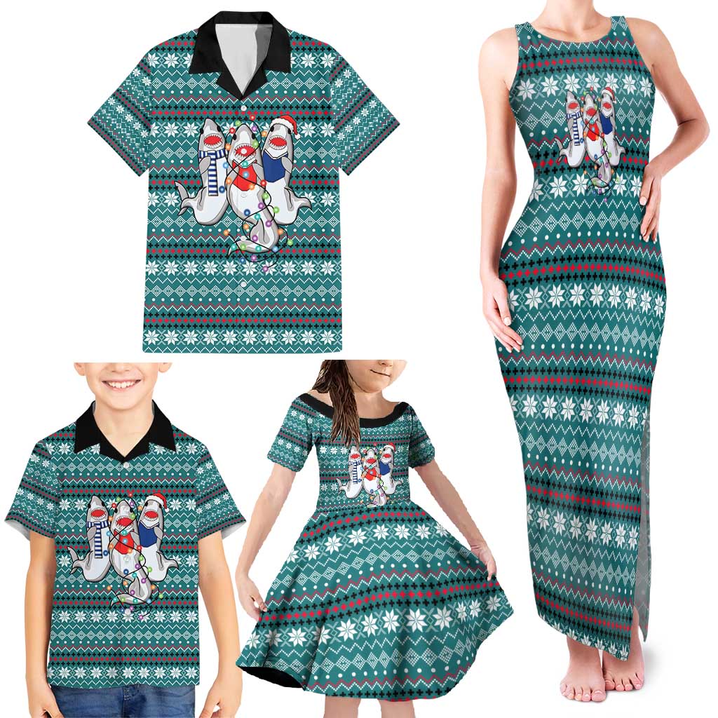 Funny Shark Christmas Family Matching Tank Maxi Dress and Hawaiian Shirt Xmas Holiday Patterns - Wonder Print Shop