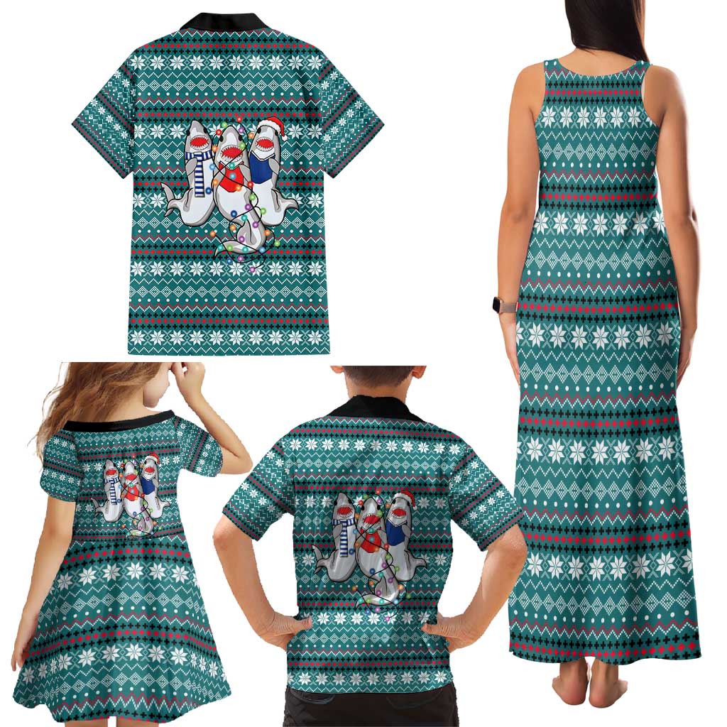 Funny Shark Christmas Family Matching Tank Maxi Dress and Hawaiian Shirt Xmas Holiday Patterns - Wonder Print Shop