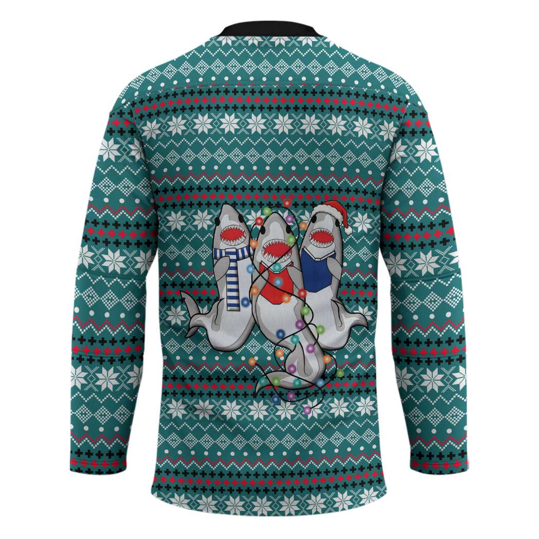 Funny Shark Christmas Hockey Jersey Xmas Holiday Patterns - Wonder Print Shop