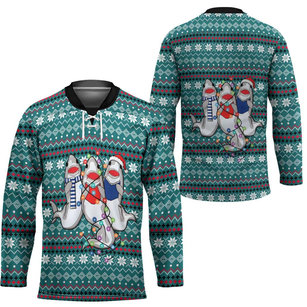 Funny Shark Christmas Hockey Jersey Xmas Holiday Patterns - Wonder Print Shop