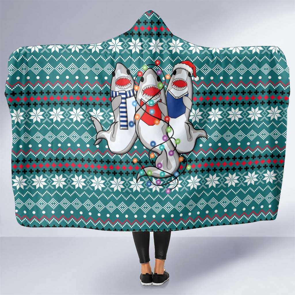 Funny Shark Christmas Hooded Blanket Xmas Holiday Patterns - Wonder Print Shop