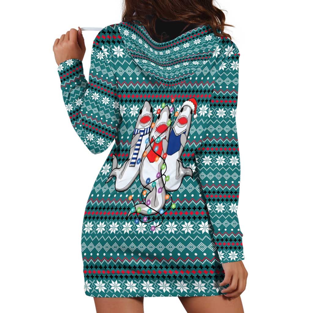 Funny Shark Christmas Hoodie Dress Xmas Holiday Patterns - Wonder Print Shop