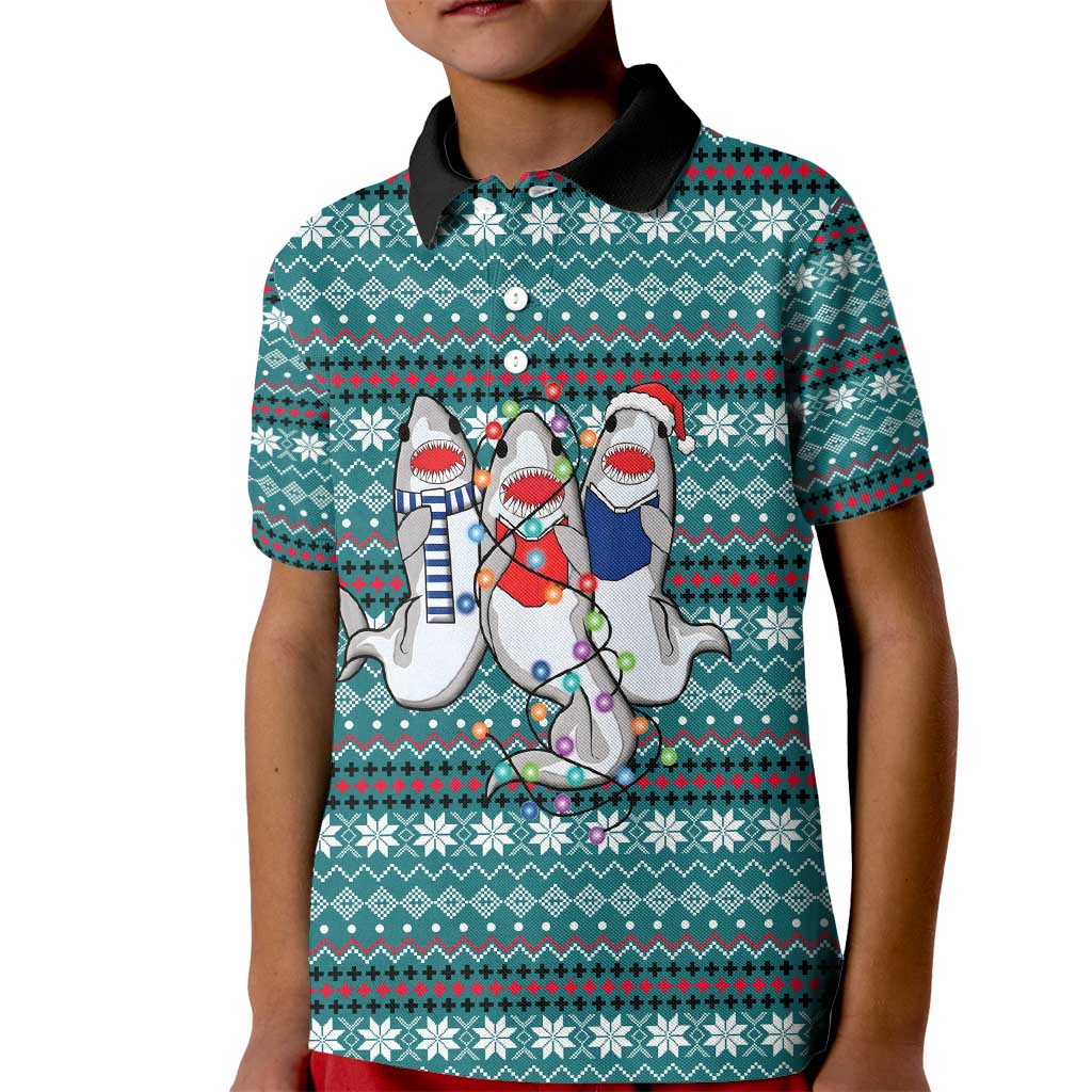 Funny Shark Christmas Kid Polo Shirt Xmas Holiday Patterns - Wonder Print Shop