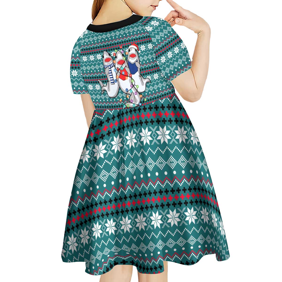 Funny Shark Christmas Kid Short Sleeve Dress Xmas Holiday Patterns - Wonder Print Shop