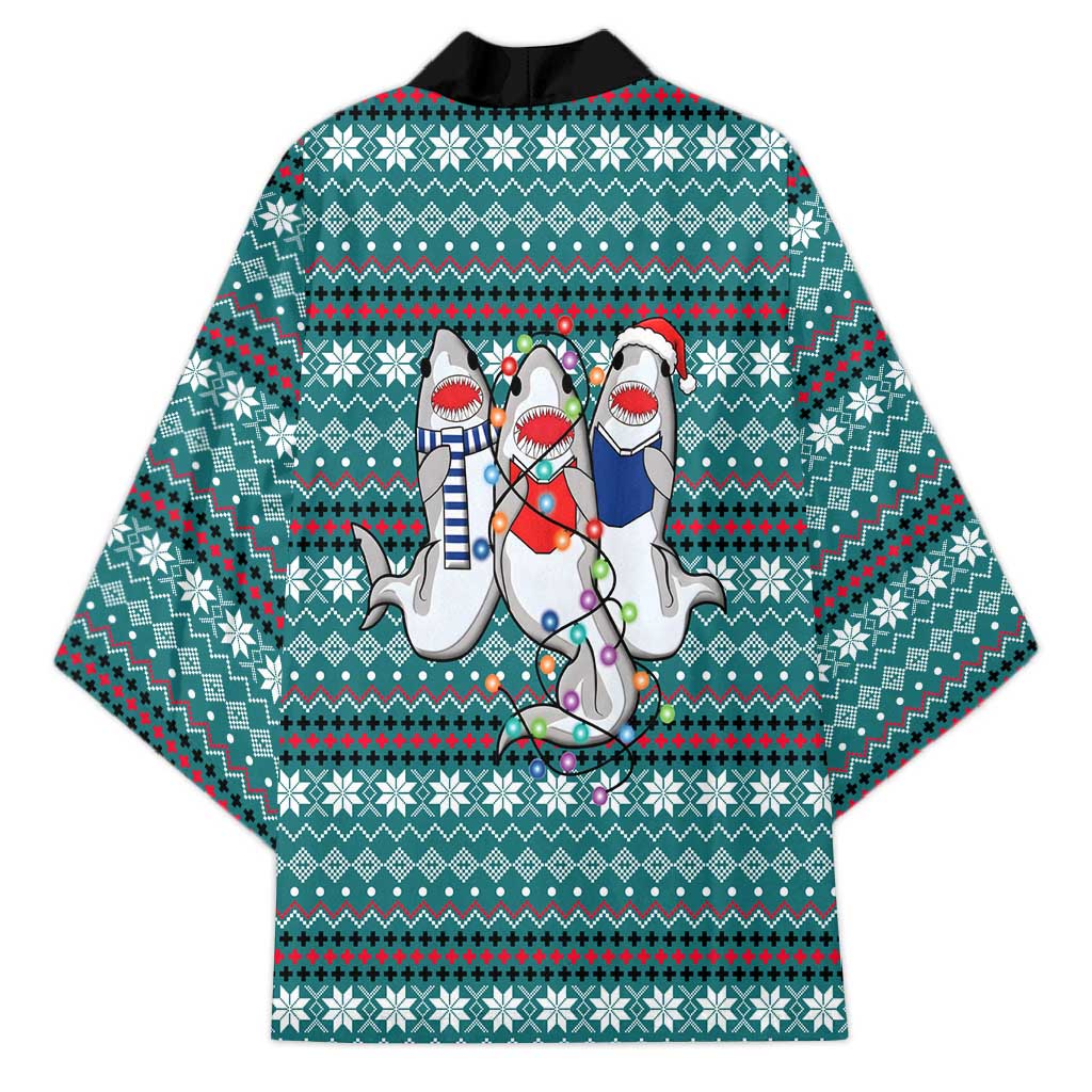 Funny Shark Christmas Kimono Xmas Holiday Patterns - Wonder Print Shop