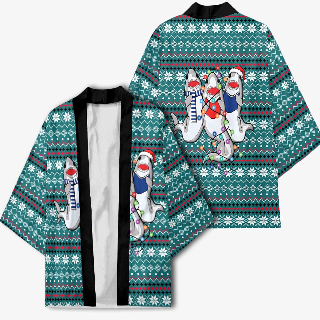 Funny Shark Christmas Kimono Xmas Holiday Patterns - Wonder Print Shop