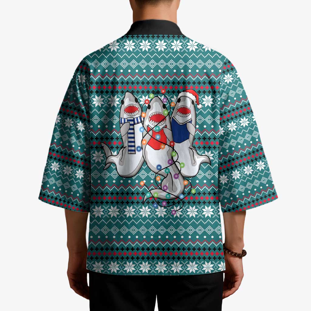 Funny Shark Christmas Kimono Xmas Holiday Patterns - Wonder Print Shop