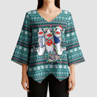 Funny Shark Christmas Kimono Sleeve Blouse Xmas Holiday Patterns - Wonder Print Shop