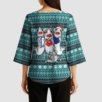 Funny Shark Christmas Kimono Sleeve Blouse Xmas Holiday Patterns - Wonder Print Shop