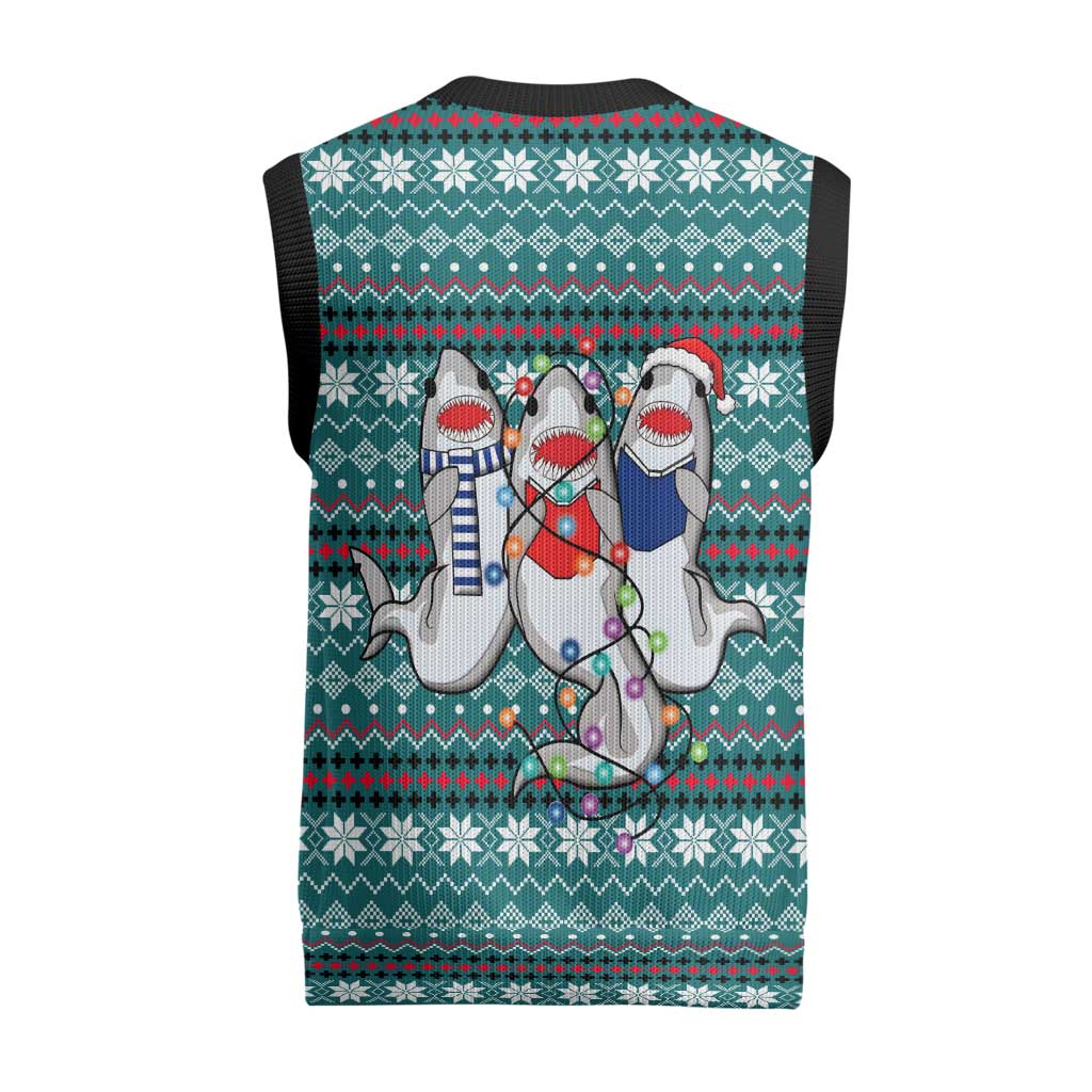 Funny Shark Christmas Knitted V-Neck Vest Xmas Holiday Patterns - Wonder Print Shop