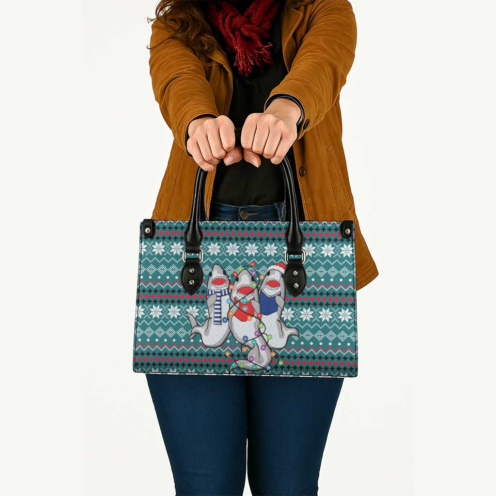 Funny Shark Christmas Leather Bag Xmas Holiday Patterns - Wonder Print Shop