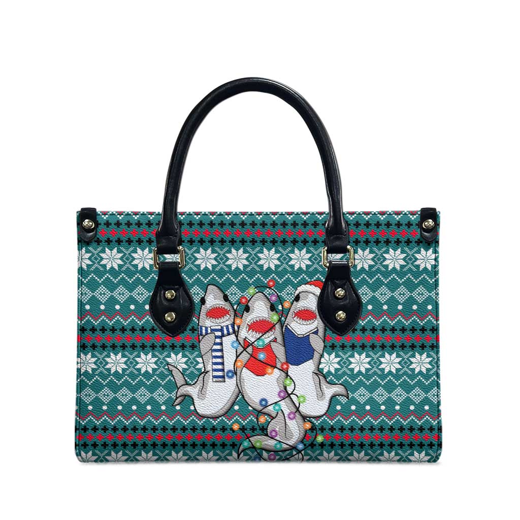 Funny Shark Christmas Leather Bag Xmas Holiday Patterns - Wonder Print Shop