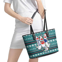 Funny Shark Christmas Leather Tote Bag Xmas Holiday Patterns - Wonder Print Shop