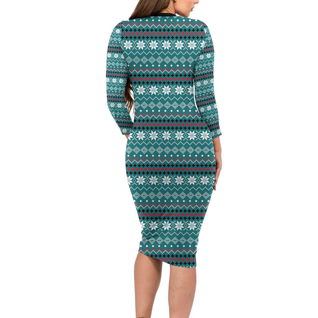 Funny Shark Christmas Long Sleeve Bodycon Dress Xmas Holiday Patterns - Wonder Print Shop