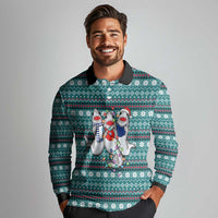 Funny Shark Christmas Long Sleeve Polo Shirt Xmas Holiday Patterns - Wonder Print Shop