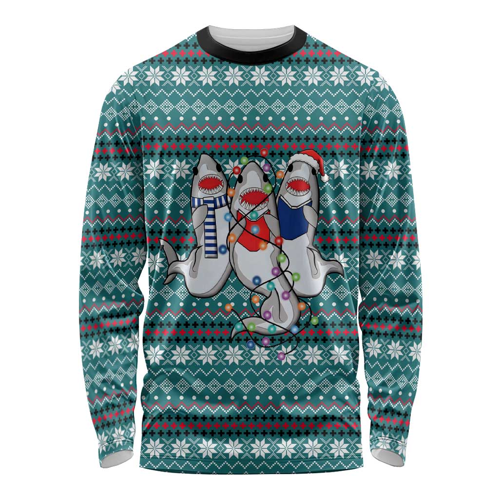 Funny Shark Christmas Long Sleeve Shirt Xmas Holiday Patterns - Wonder Print Shop