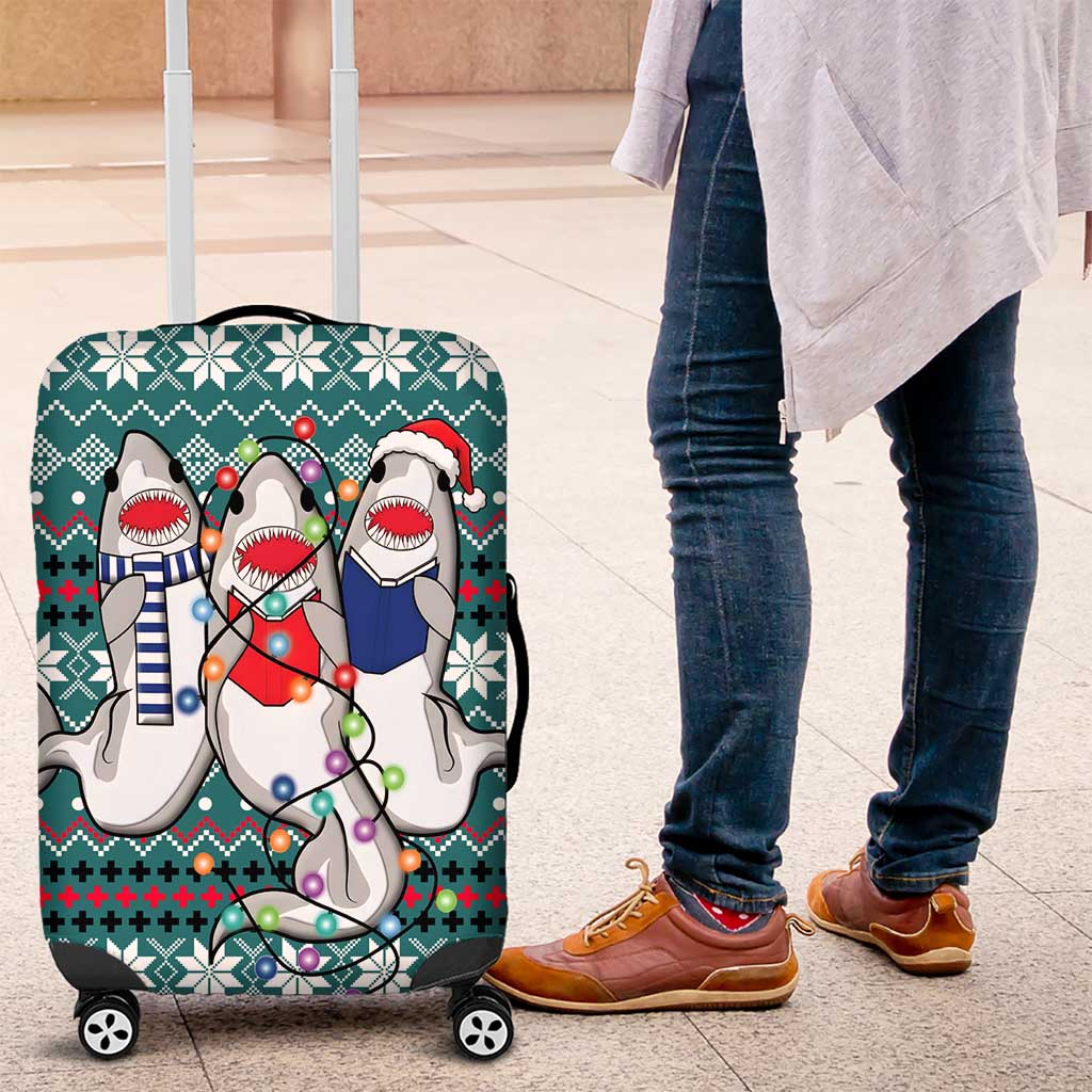 Funny Shark Christmas Luggage Cover Xmas Holiday Patterns - Wonder Print Shop