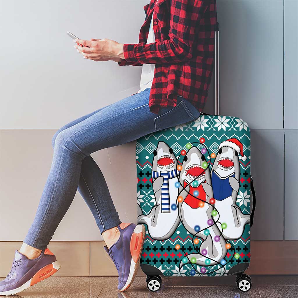 Funny Shark Christmas Luggage Cover Xmas Holiday Patterns - Wonder Print Shop
