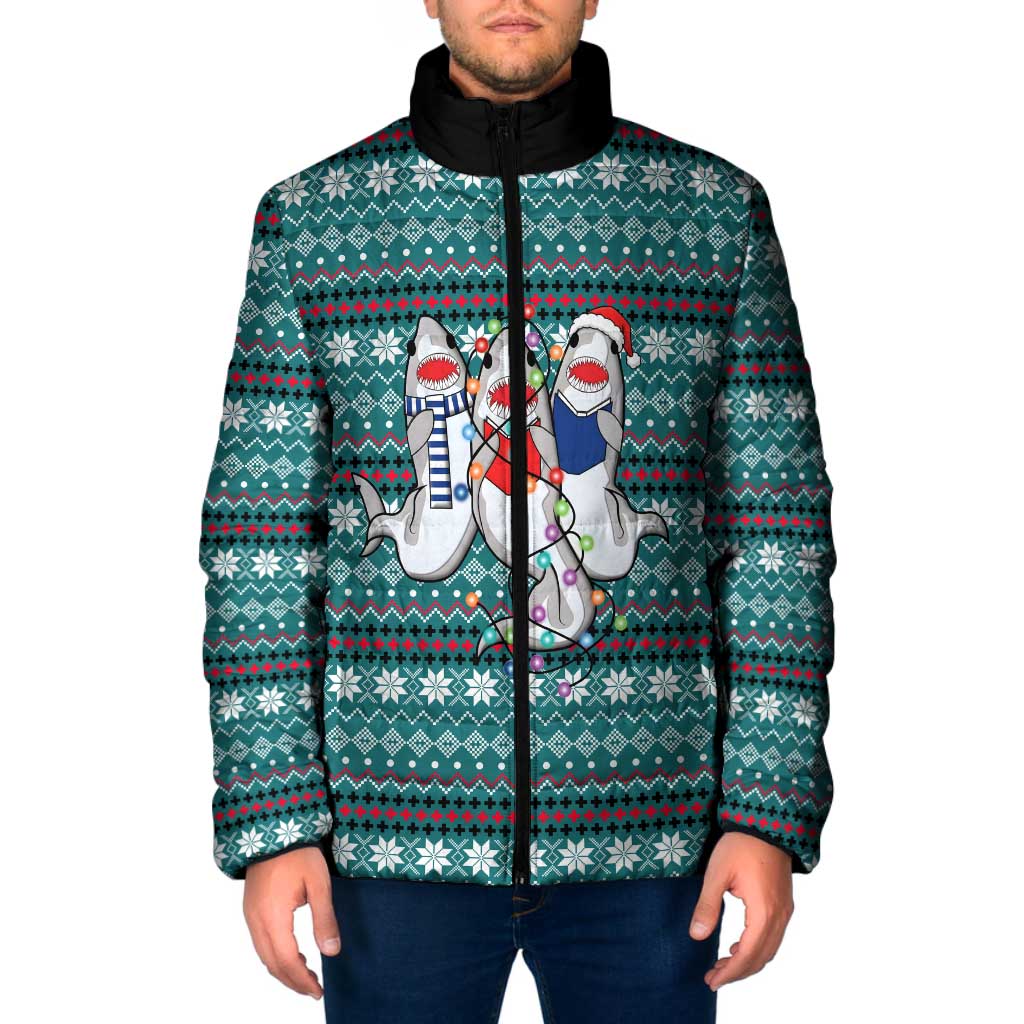 Funny Shark Christmas Padded Jacket Xmas Holiday Patterns - Wonder Print Shop