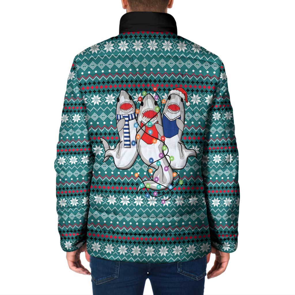 Funny Shark Christmas Padded Jacket Xmas Holiday Patterns - Wonder Print Shop