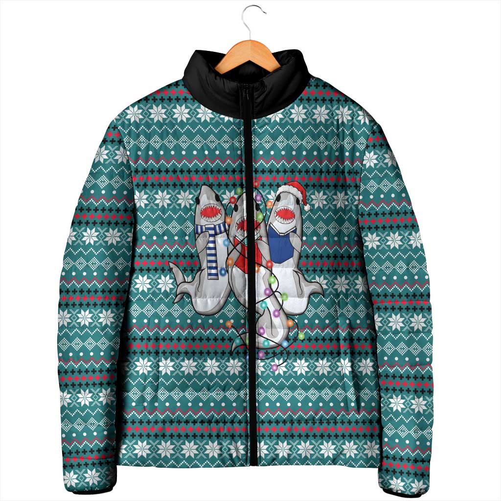 Funny Shark Christmas Padded Jacket Xmas Holiday Patterns - Wonder Print Shop