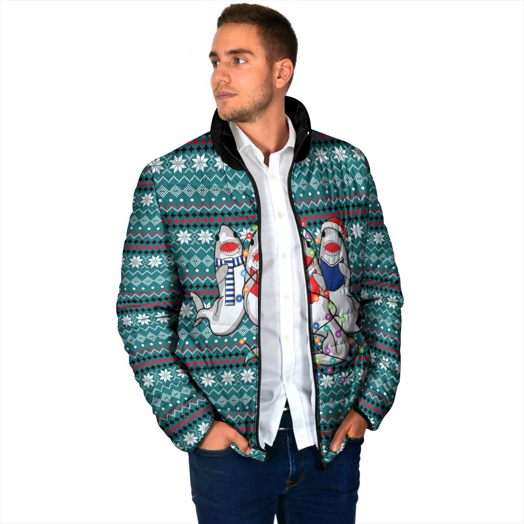 Funny Shark Christmas Padded Jacket Xmas Holiday Patterns - Wonder Print Shop