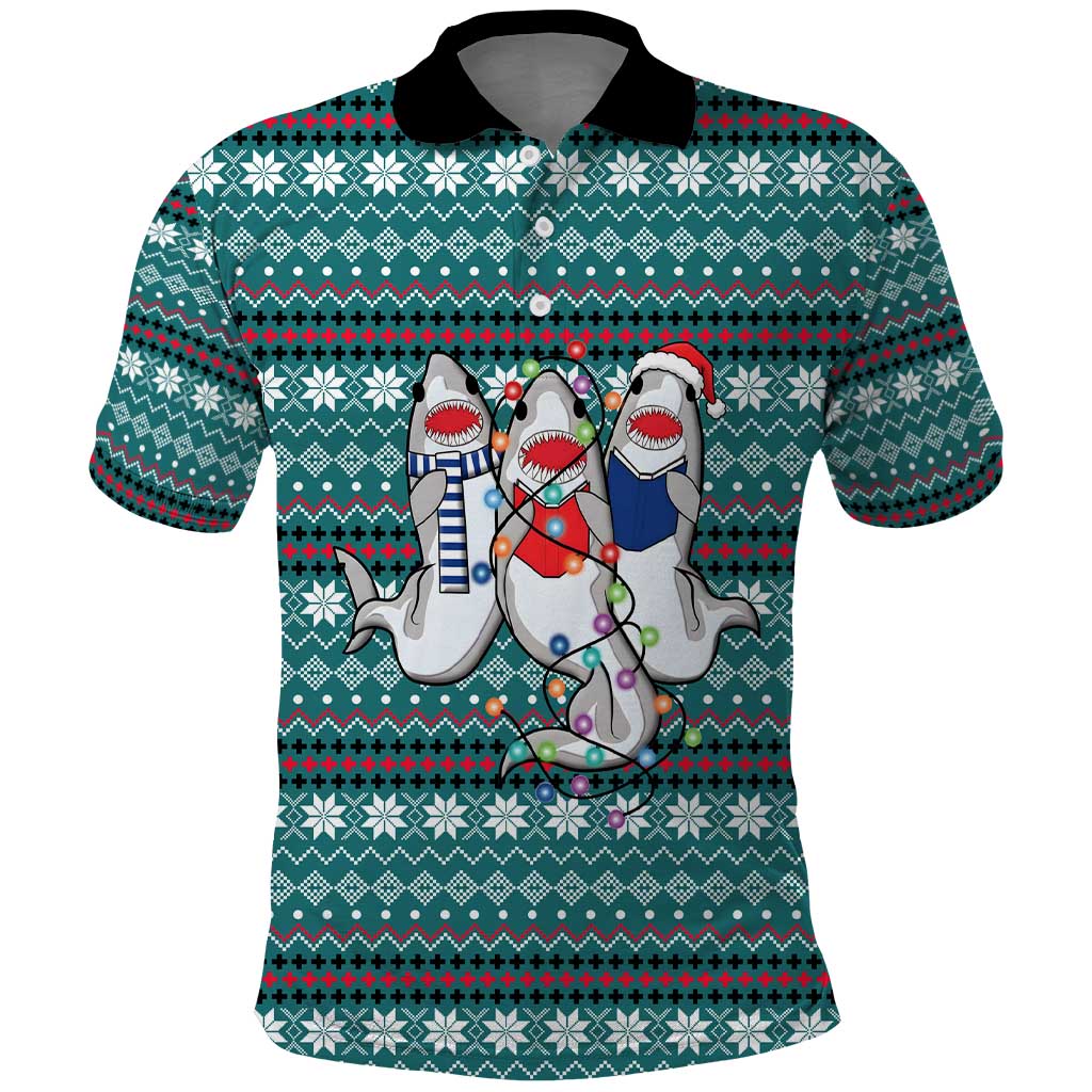 Funny Shark Christmas Polo Shirt Xmas Holiday Patterns - Wonder Print Shop