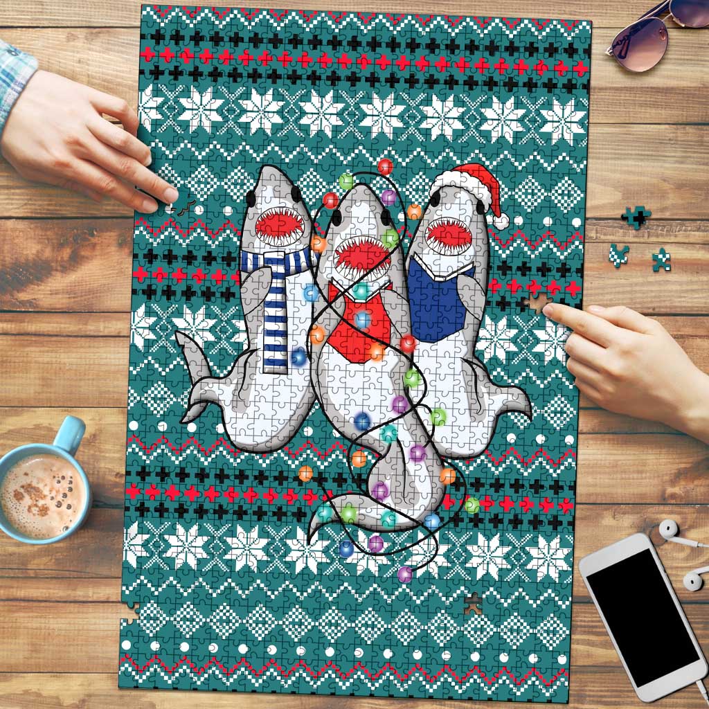 Funny Shark Christmas Puzzle Xmas Holiday Patterns - Wonder Print Shop