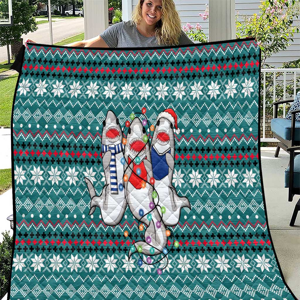 Funny Shark Christmas Quilt Xmas Holiday Patterns - Wonder Print Shop