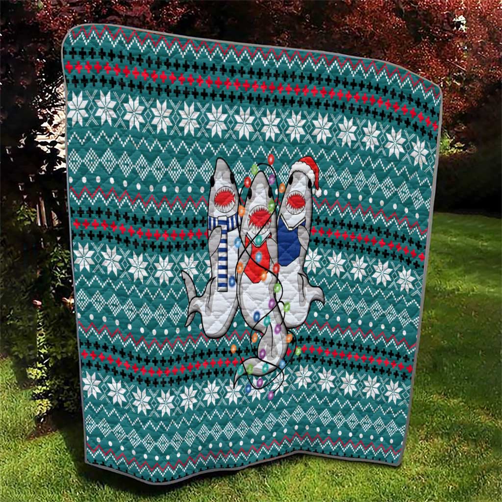 Funny Shark Christmas Quilt Xmas Holiday Patterns - Wonder Print Shop