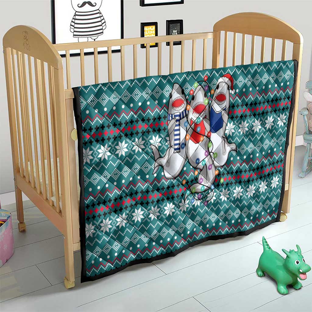 Funny Shark Christmas Quilt Xmas Holiday Patterns - Wonder Print Shop