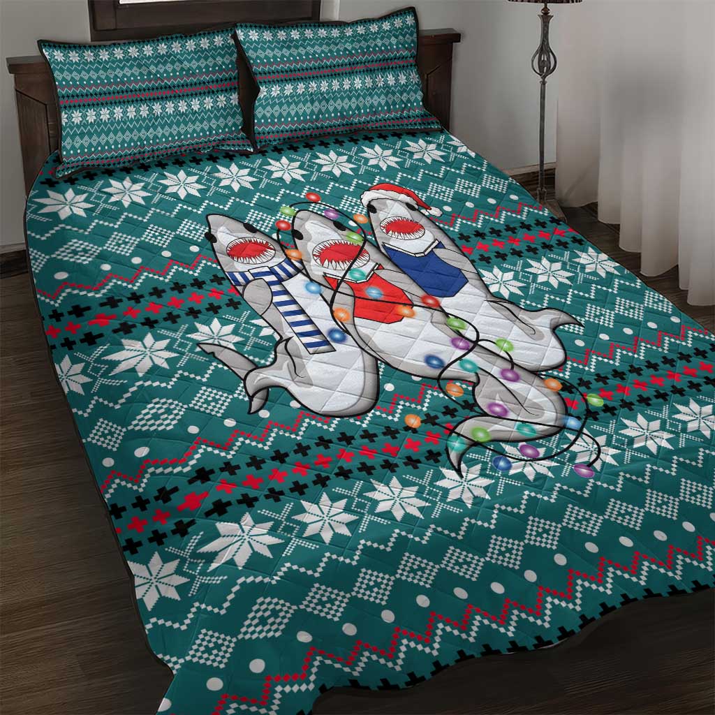 Funny Shark Christmas Quilt Bed Set Xmas Holiday Patterns - Wonder Print Shop