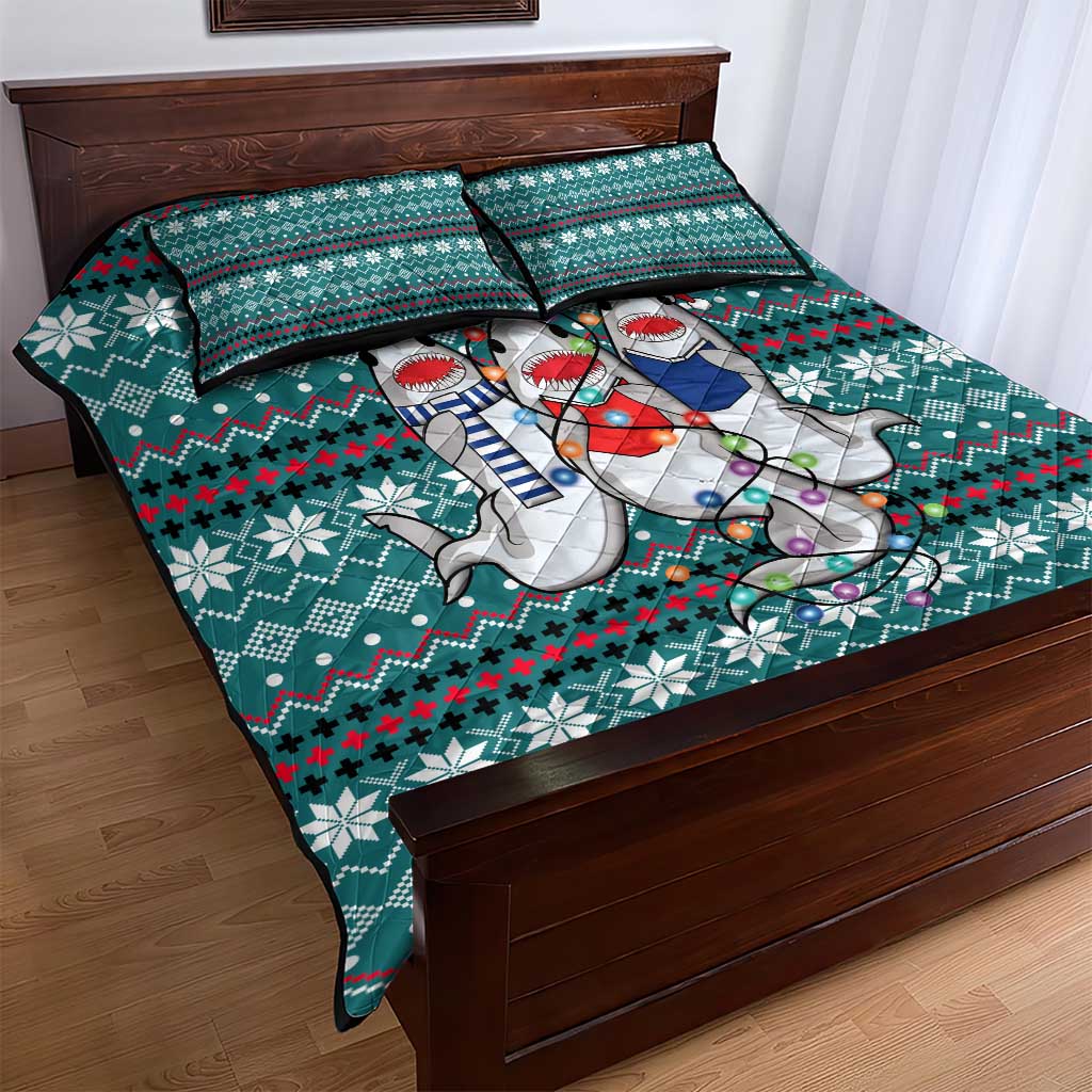 Funny Shark Christmas Quilt Bed Set Xmas Holiday Patterns - Wonder Print Shop